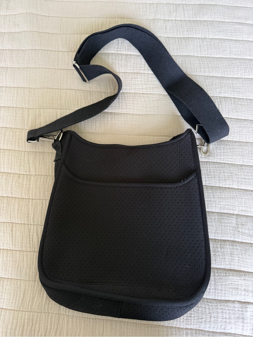 Black Messenger Bag with Pink & White Center Stripes - Picture 3 of 5